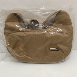 New Travelon Anti-Theft Travel Purse  Tan Ultrasuede Hobo Handbag Zip Pockets